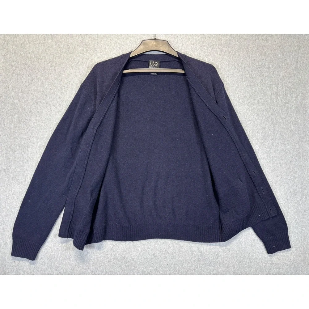 Jos A Bank Mens Navy Blue Lambswool Cardigan Sweater Executive Collection M